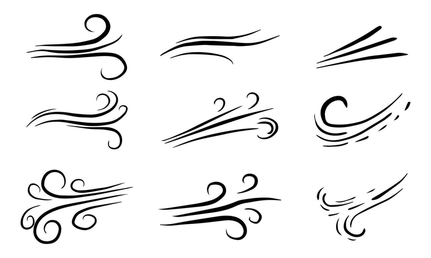 hand drawn set wind doodle blow, gust design isolated on white background.  illustration vector handrawn style