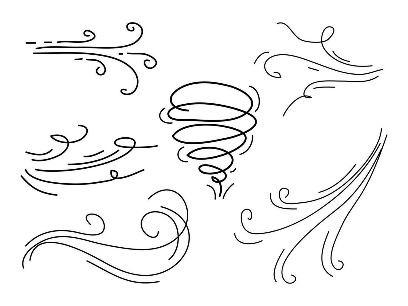 hand drawn set wind doodle blow, gust design isolated on white background.  illustration vector handrawn style