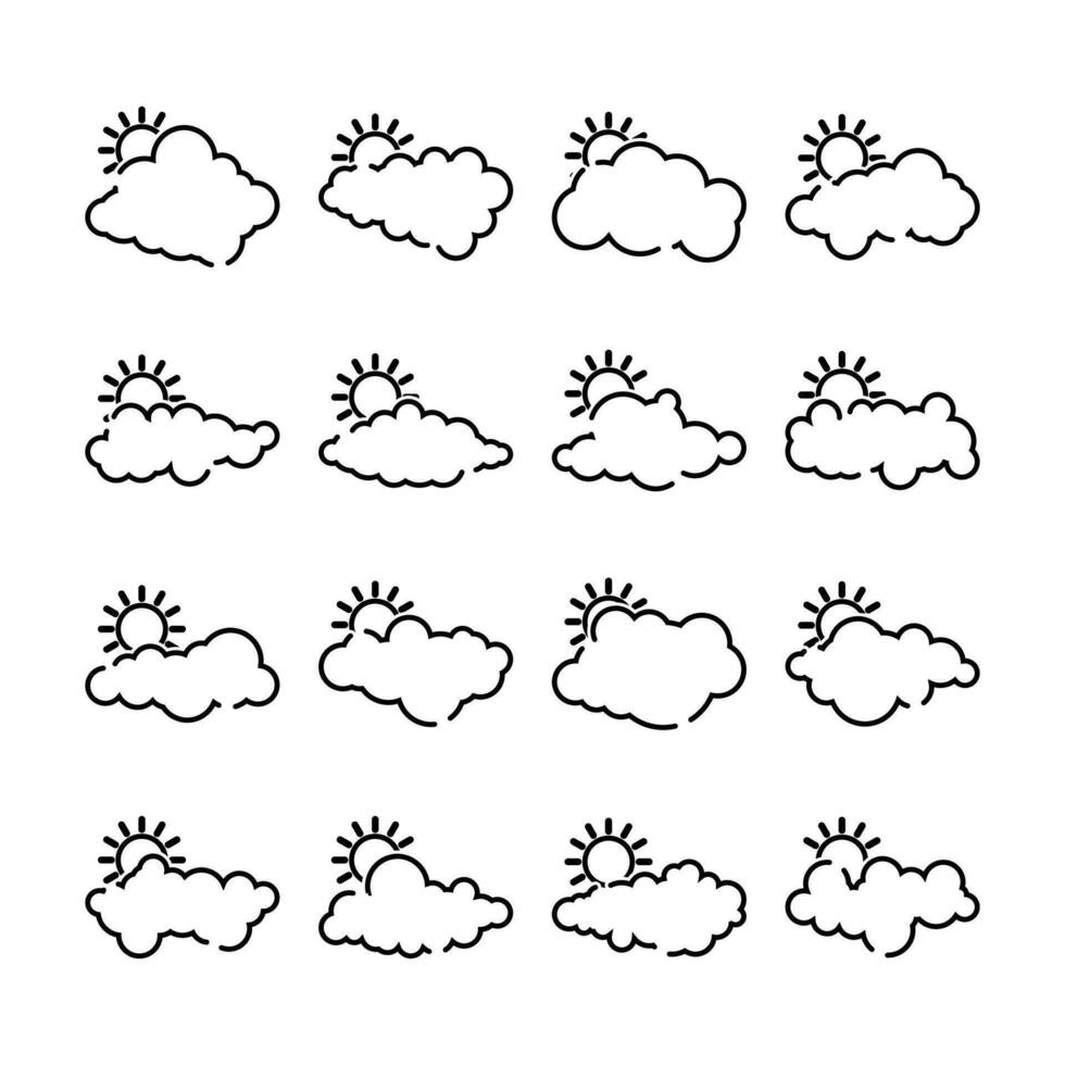 Vector Line Set of Different Sun Clouds Illustration