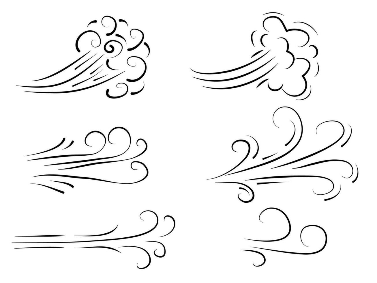 hand drawn set wind doodle blow, gust design isolated on white background.  illustration vector handrawn style