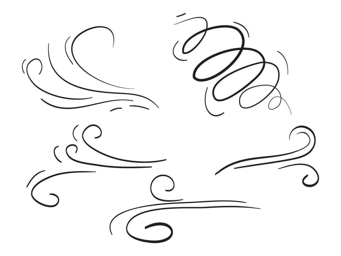 hand drawn set wind doodle blow, gust design isolated on white background.  illustration vector handrawn style