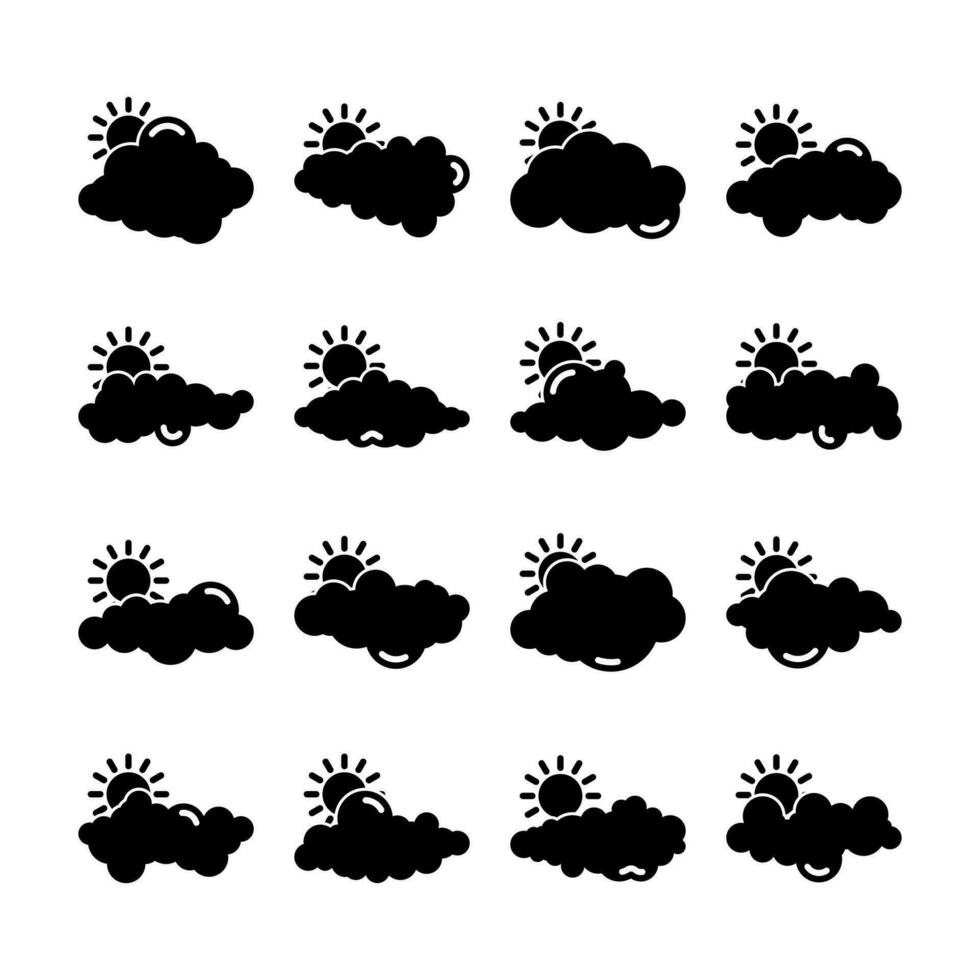 Vector Glyph Set of Different Sun Clouds Illustration