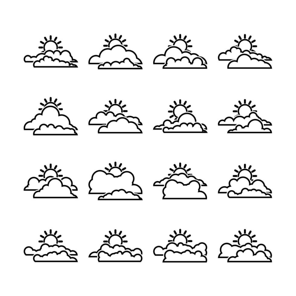 Vector Line Set of Different Sun Clouds Illustration