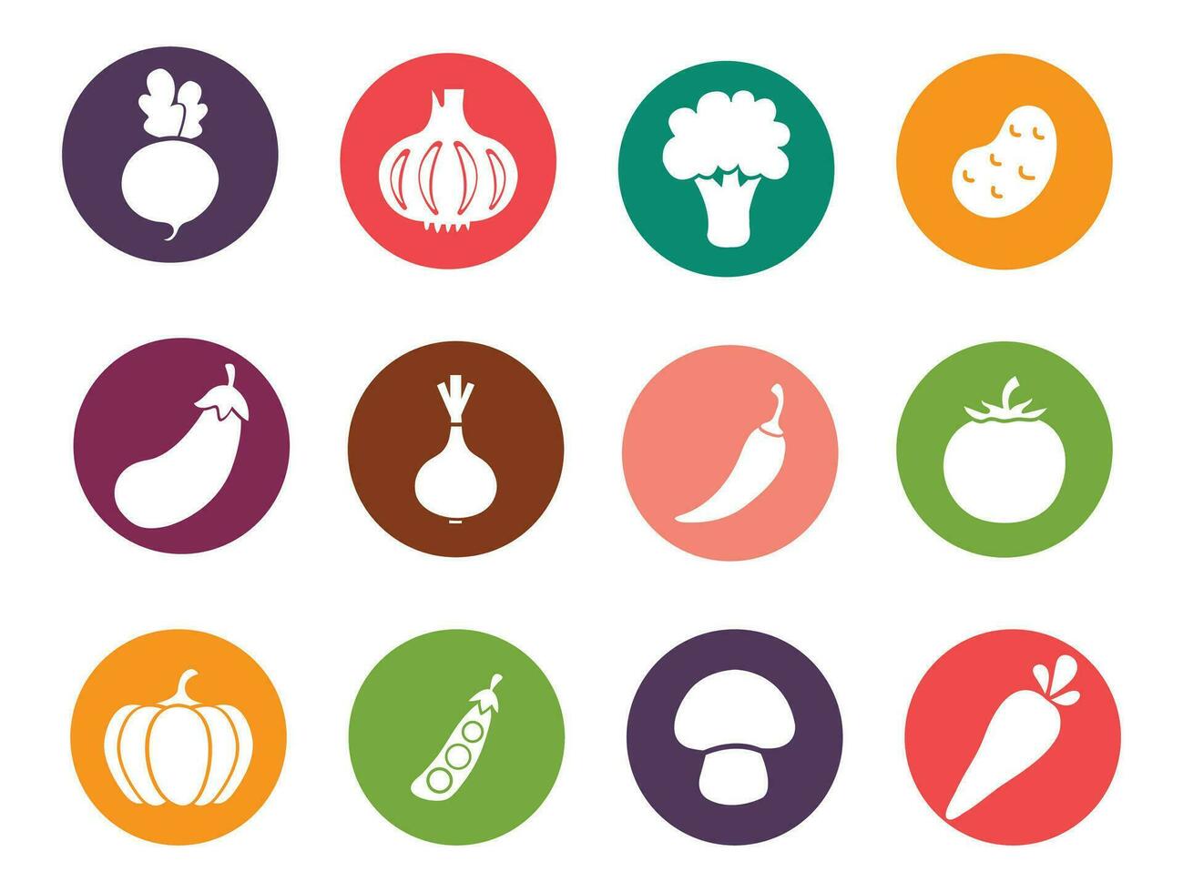 Vegetable flat vector icon set