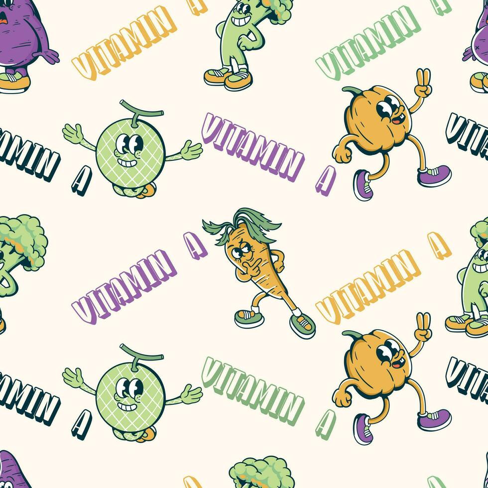 seamless pattern vitamin A mascot cartoon character vector