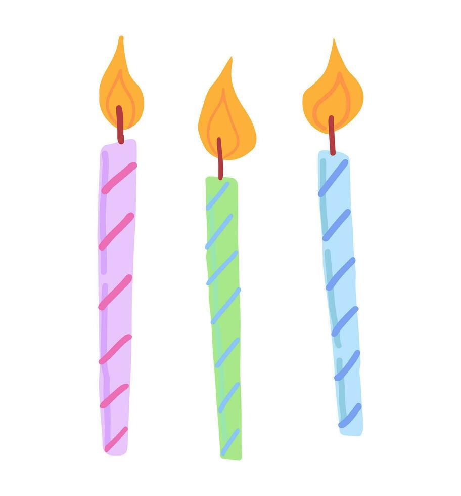 Birthday candles cartoon vector illustration. Celebration party holidays attribute clipart isolated on white background.