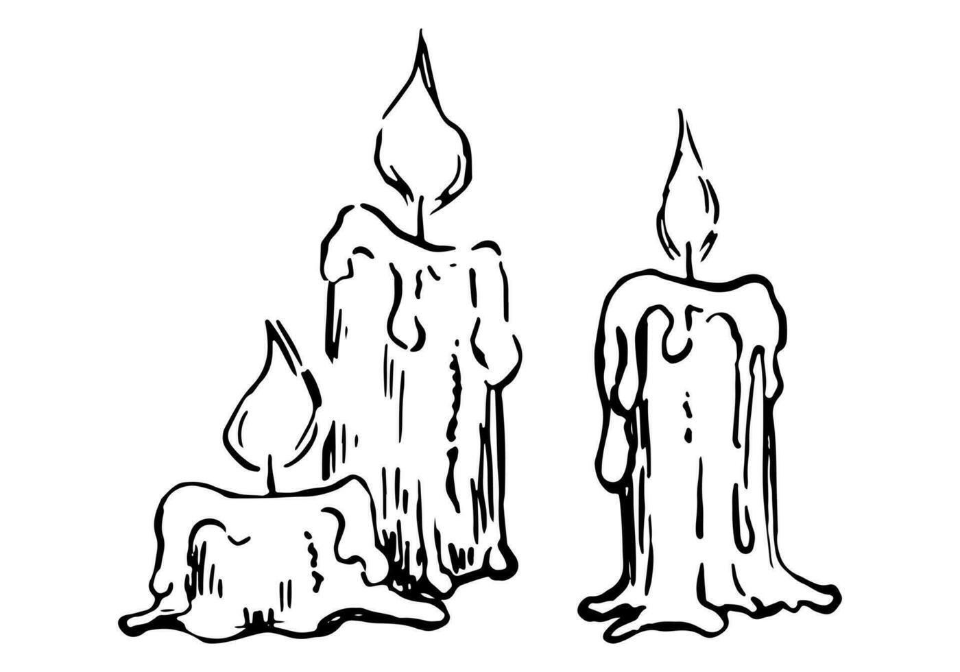 conjunto de ardiente velas Víspera de Todos los Santos fiesta decoración bocetos aislado en blanco antecedentes. mano dibujado vector ilustración.