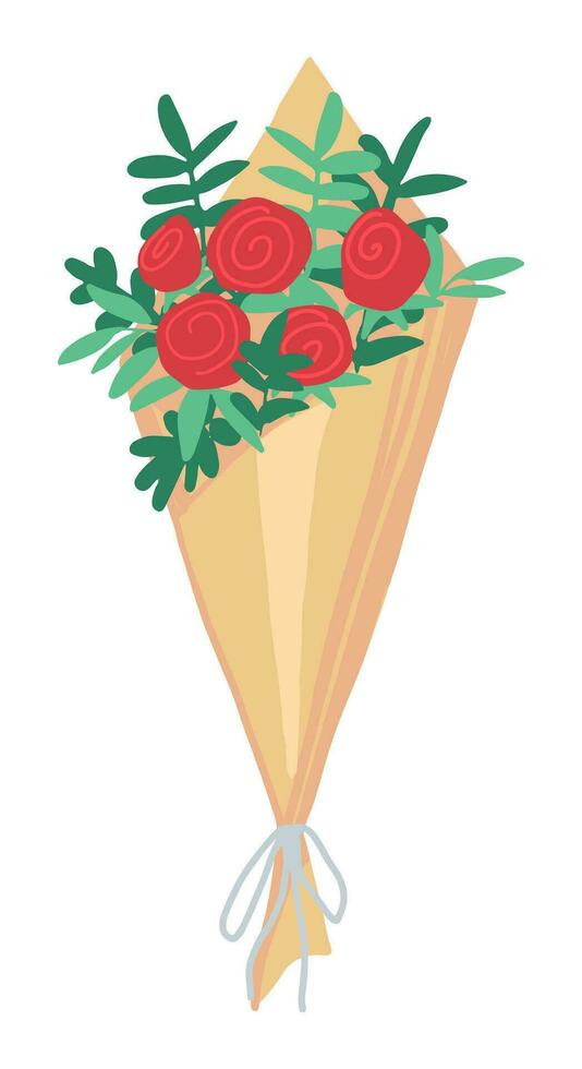 hermosa ramo de flores de rosas en dibujos animados estilo. celebracion cumpleaños fiesta atributo clipart aislado en blanco antecedentes. mano dibujado vector ilustración.