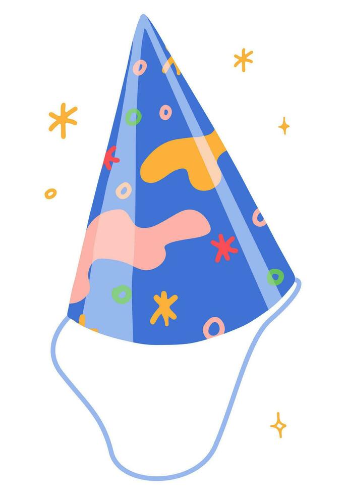 Bright party cap cartoon vector illustration. Celebration party holidays attribute clipart isolated on white background.