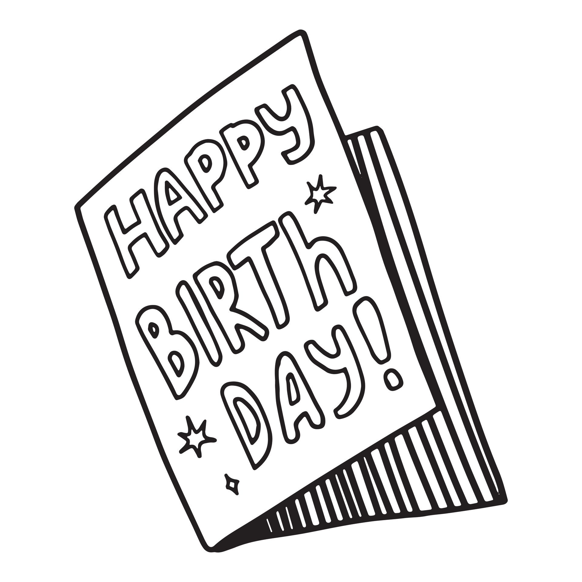 Paper greeting card Happy Birthday hand drawn vector illustration ...