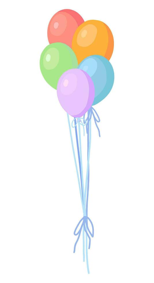 Bunch of balloons cartoon vector illustration. Celebration party holidays decor cliparts isolated on white background.