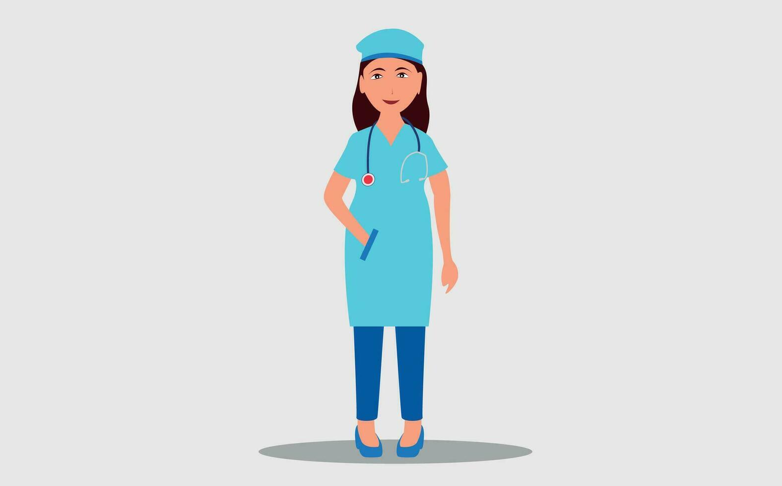 Female woman nurse character presenting something isolated vector illustration