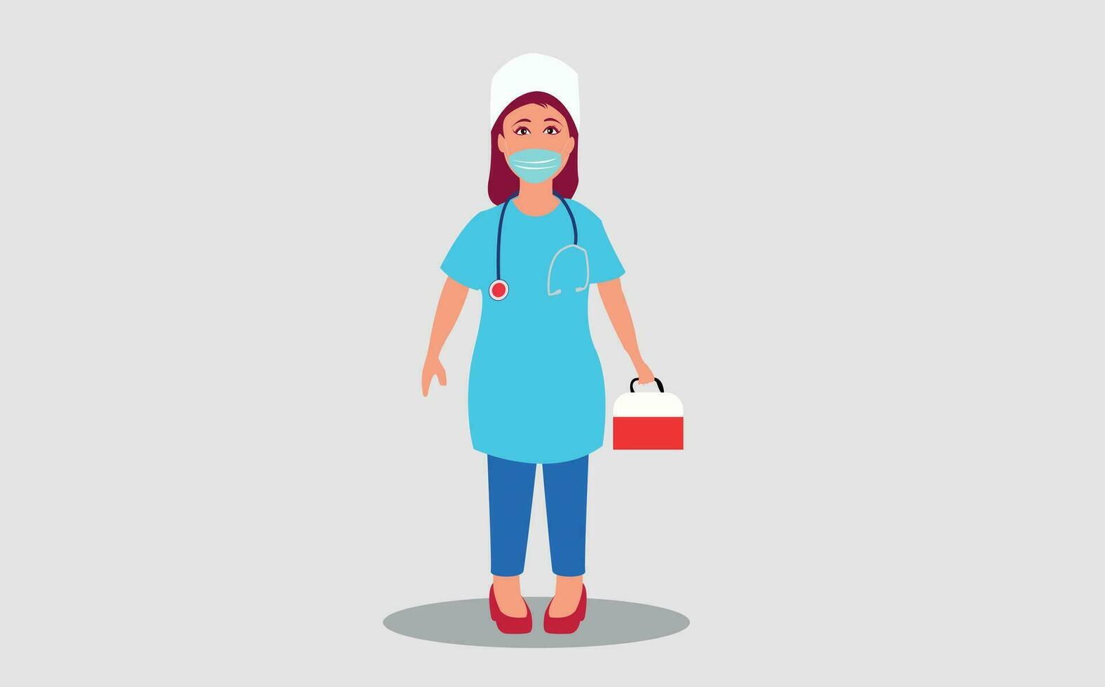 Female woman nurse character presenting something isolated vector illustration