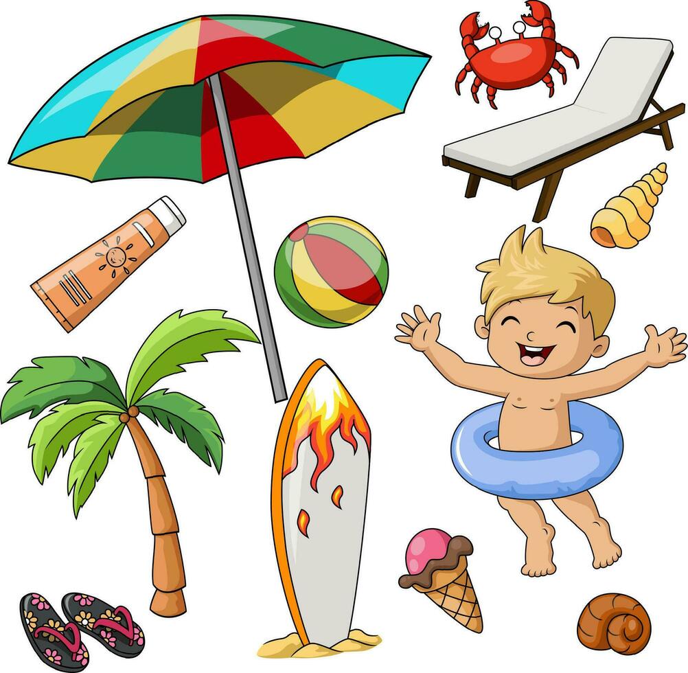 Set of summer beach elements vector