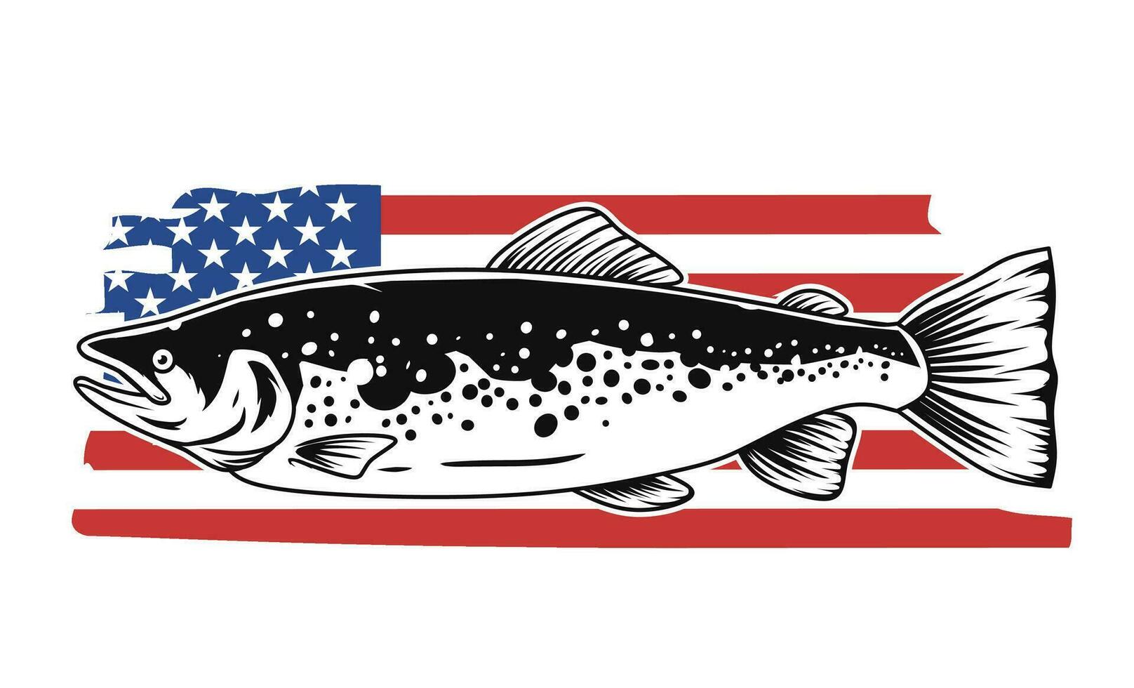 salmon with USA flag vector drawing