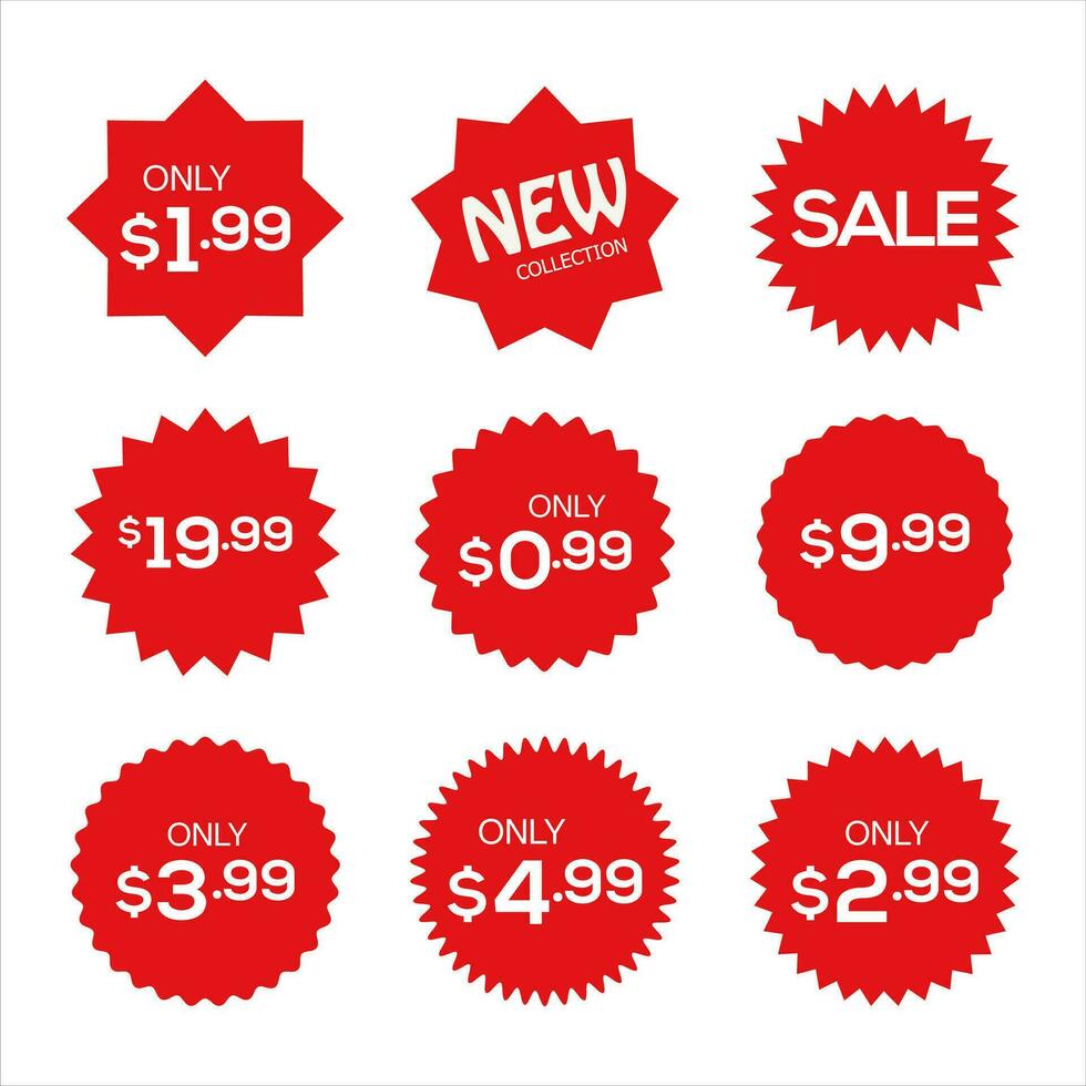 Collection of red labels sale or discount sticker vector illustration