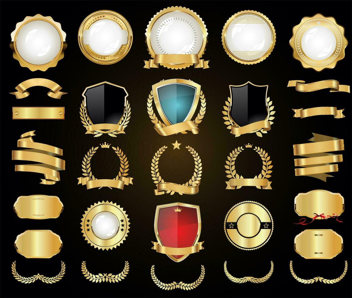 Collection of  gold laurel wreath badges and labels vector illustration