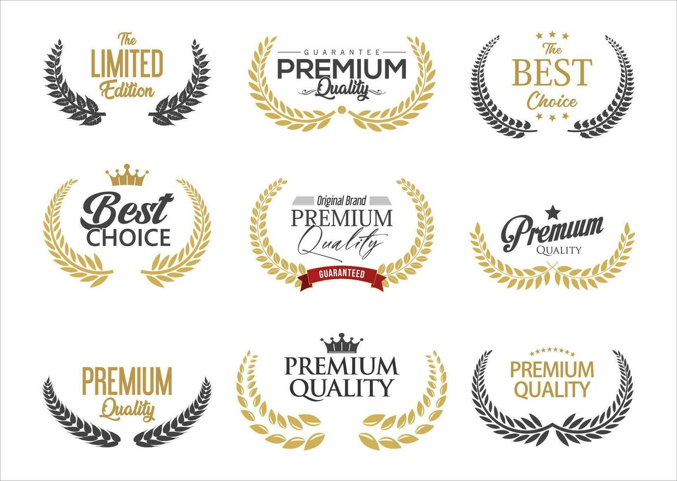 Collection of premium quality laurel wreaths gold and black edition vector illustration