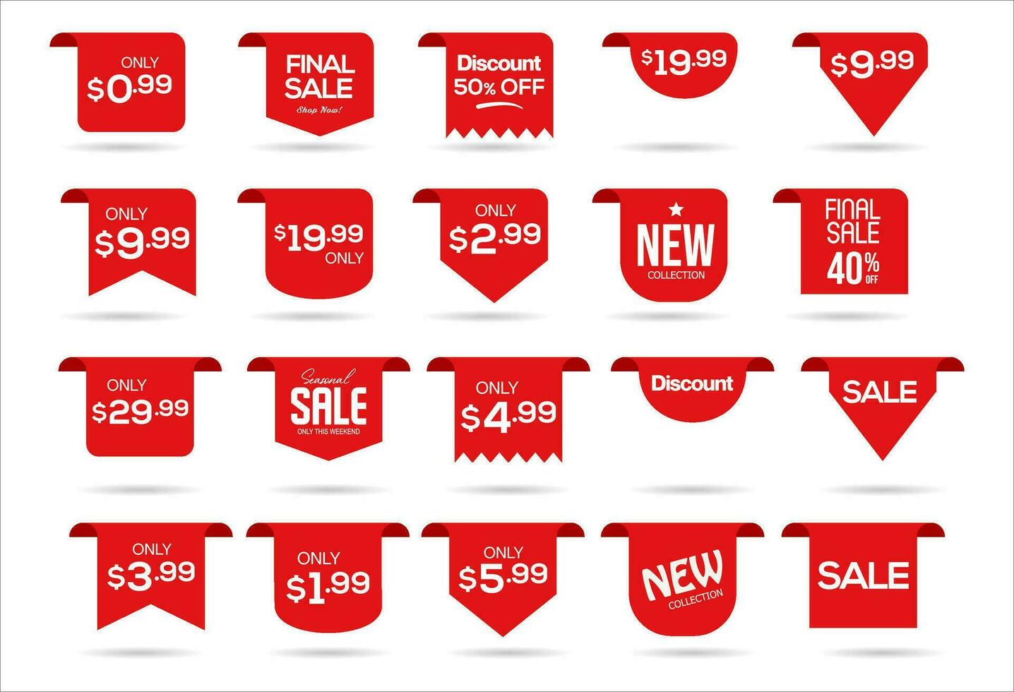 Collection of red labels sale or discount sticker vector illustration