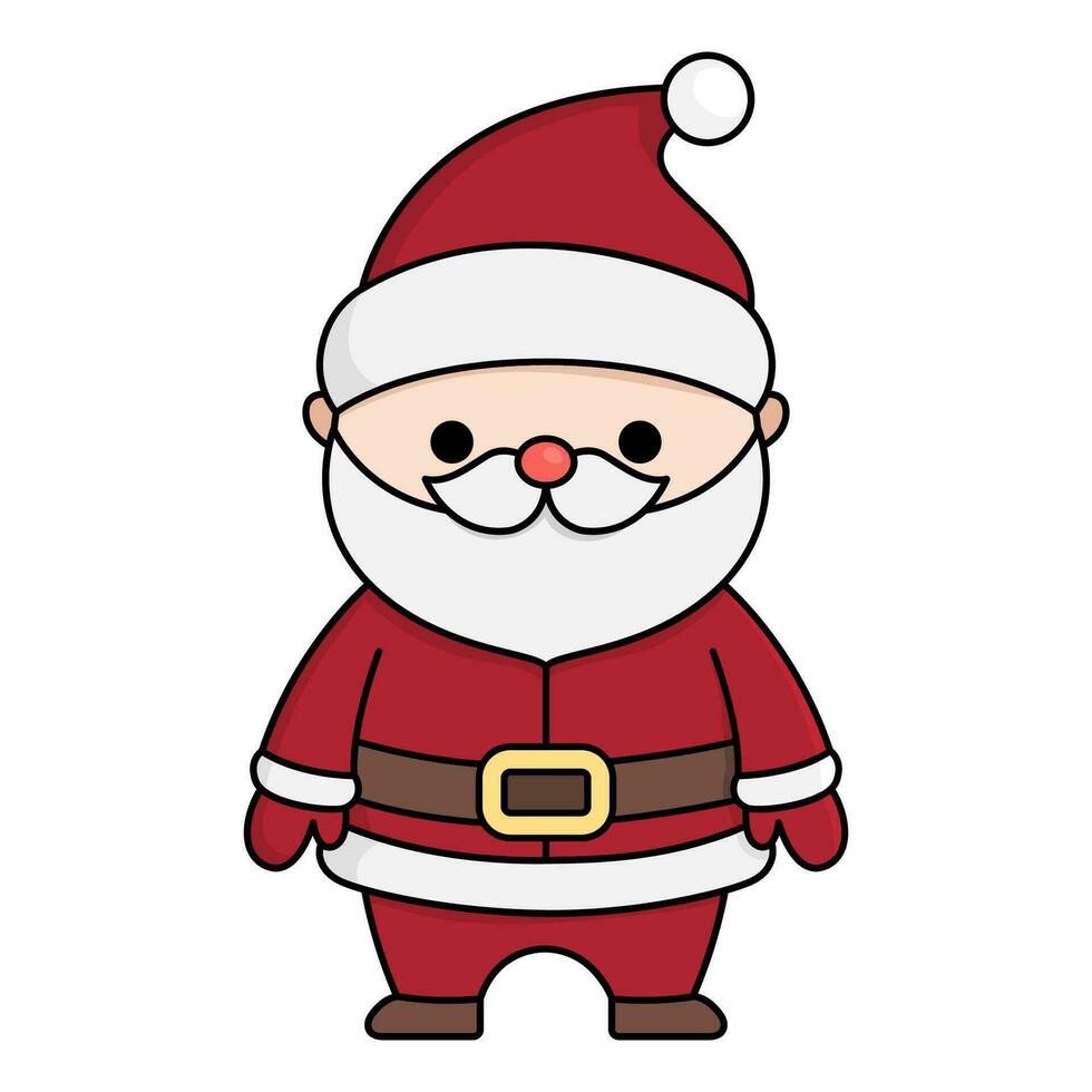 Vector colored kawaii Santa Claus with sack. Cute Father Frost illustration isolated on white background. Christmas, winter or New Year character with bag. Funny cartoon holiday icon