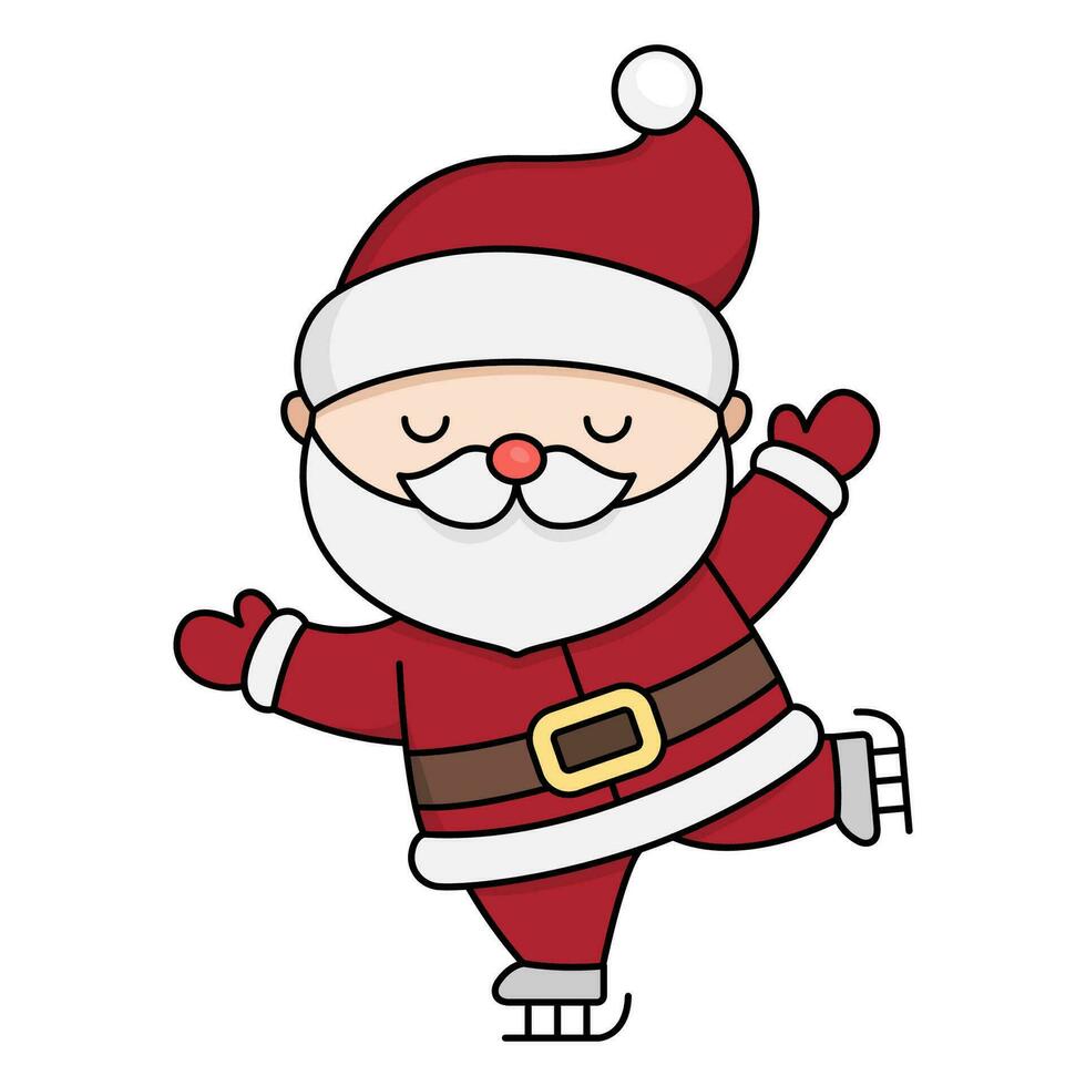 Vector colored kawaii Santa Claus with present. Cute Father Frost illustration isolated on white. Christmas, winter or New Year character with gift. Funny cartoon holiday icon