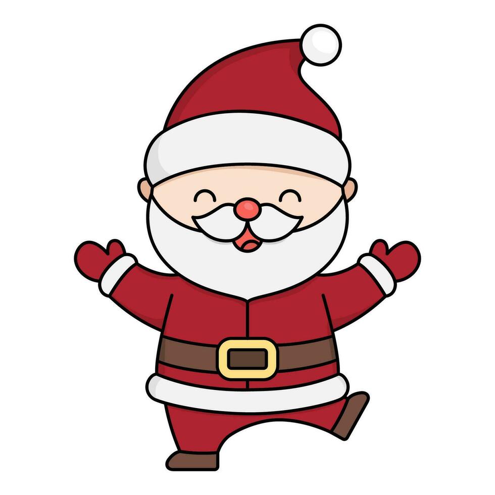 Vector kawaii Santa Claus. Cute happy Father Frost illustration isolated on white background. Christmas, winter or New Year joyful character. Funny cartoon holiday icon