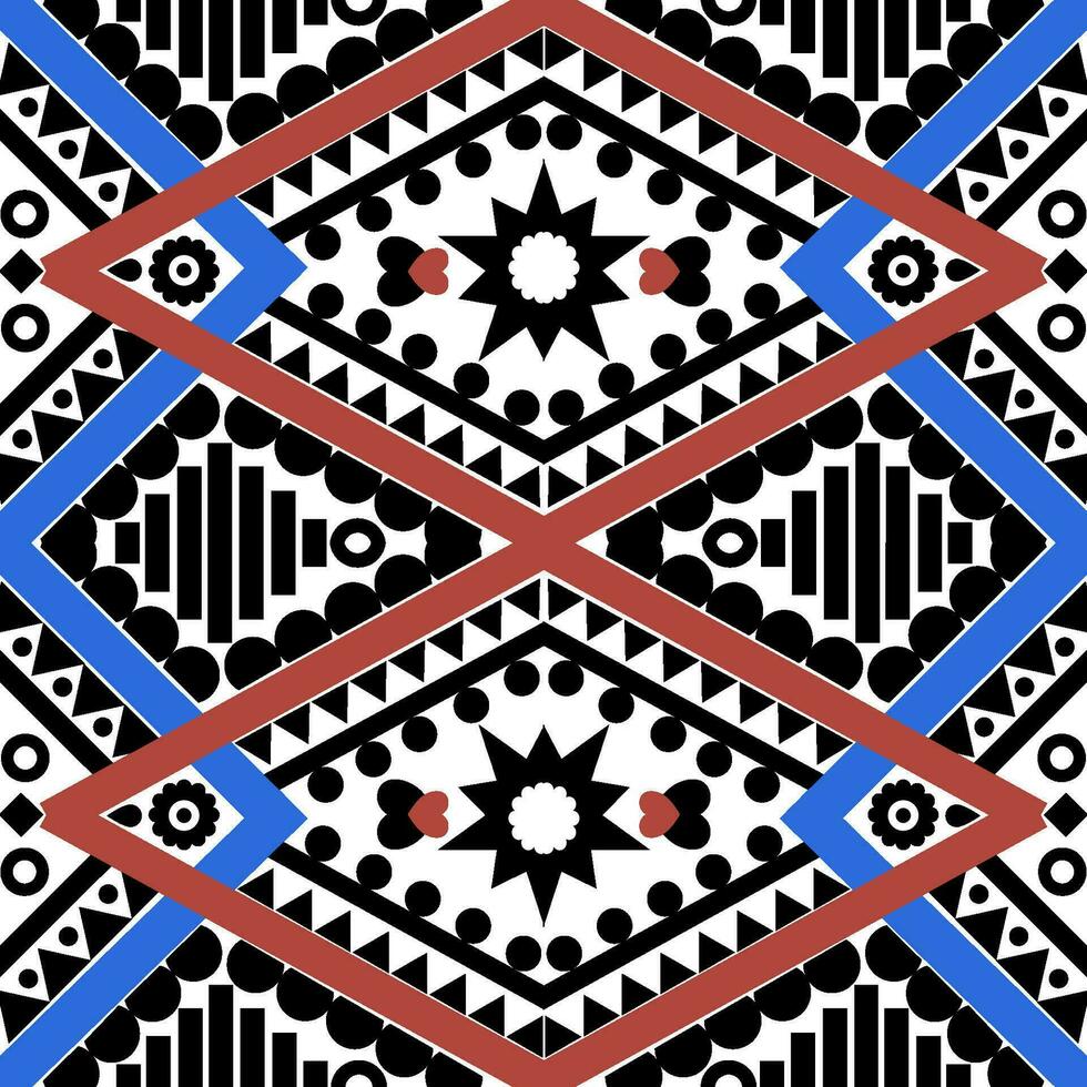 Various fabric patterns in blue, red and black. vector