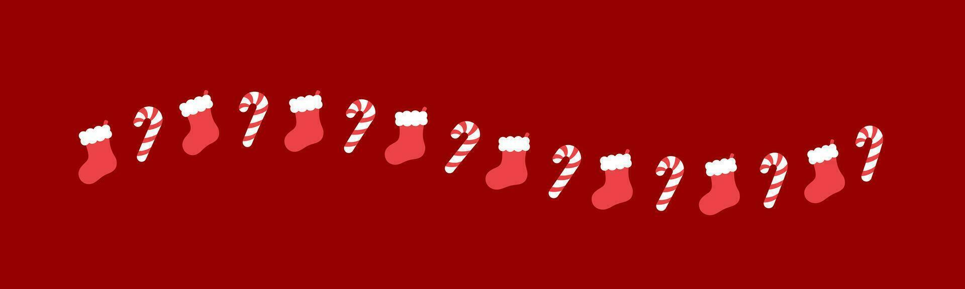 Navidad temática decorativo ondulado línea frontera y texto divisor, Navidad media y caramelo caña modelo. vector ilustración.