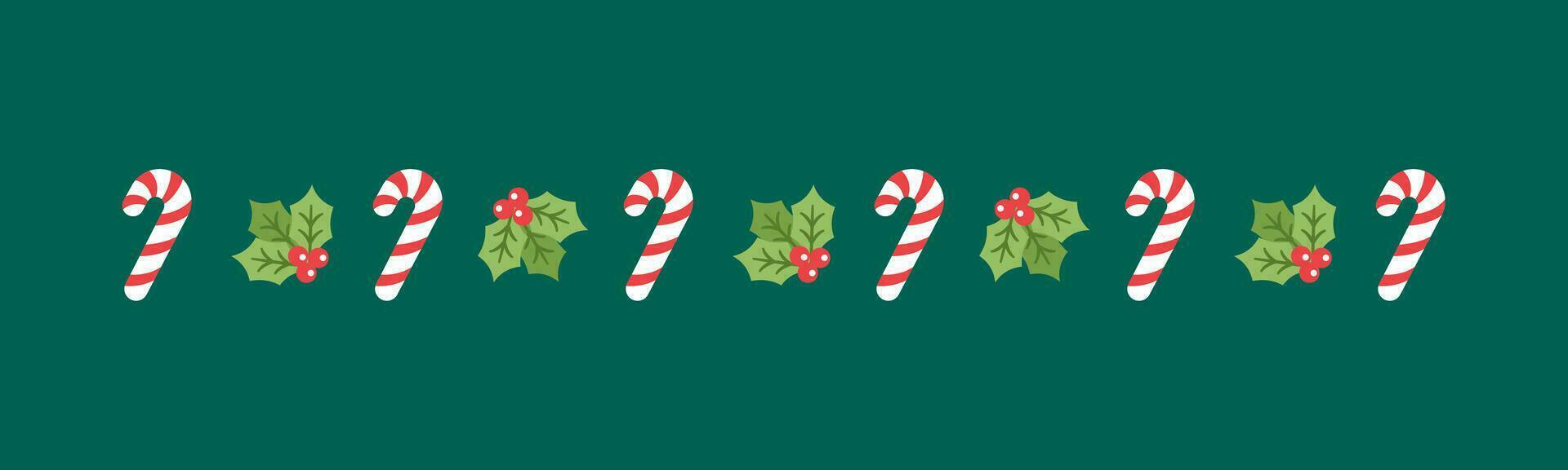 Christmas themed decorative border and text divider, Mistletoe and Candy Cane Pattern. Vector Illustration.