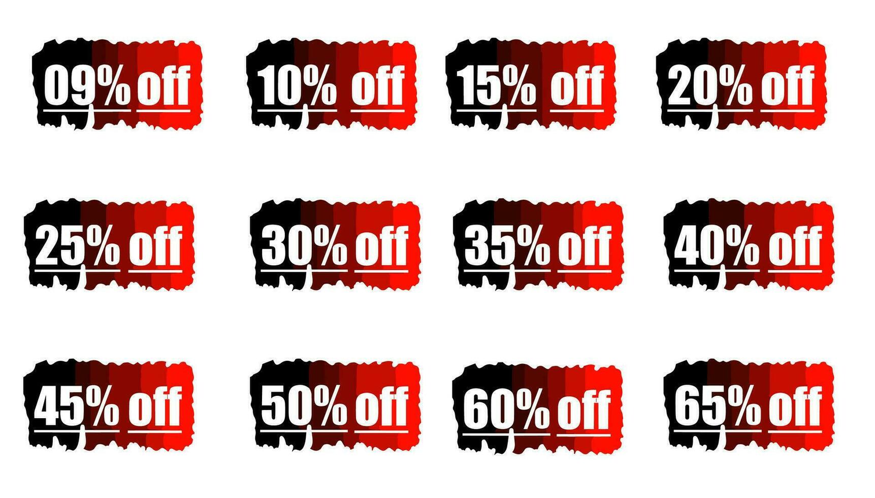 red and black sale signs with the words 10percent 15 percent 20 percentage off vector