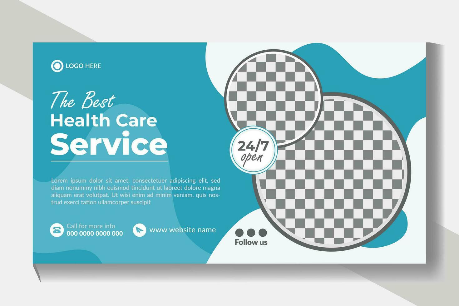 Medical video thumbnail and web banner design and medical services horizontal banner vector