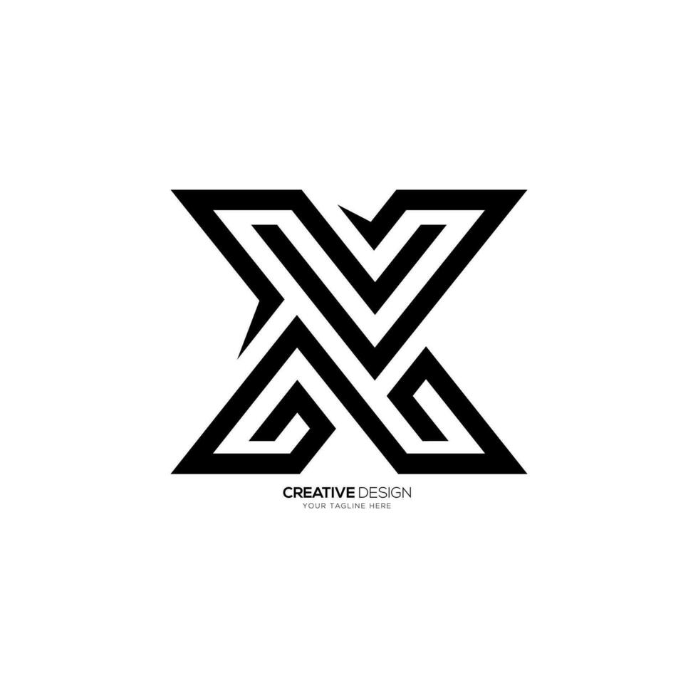 Letter X elegant line art creative fashion flat monogram gaming logo vector