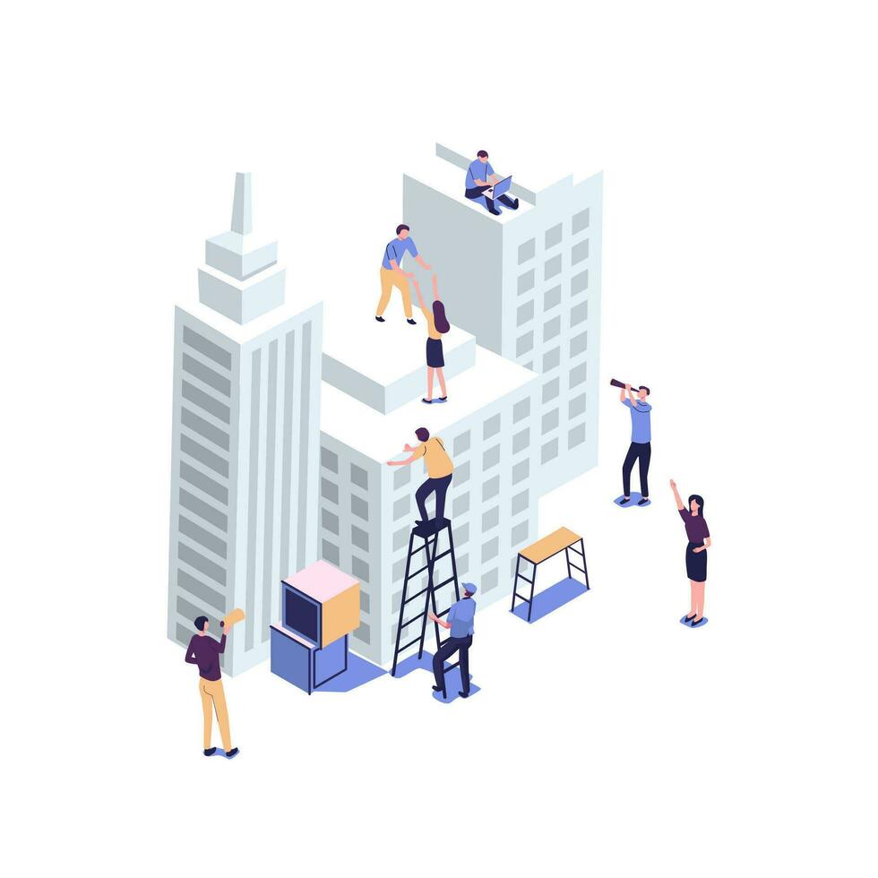 flat illustration, Future city. Eco-friendly, smart, modern, high-rise buildings, the environment, the architecture of skyscrapers, popular business centers and other real estate. Working time vector