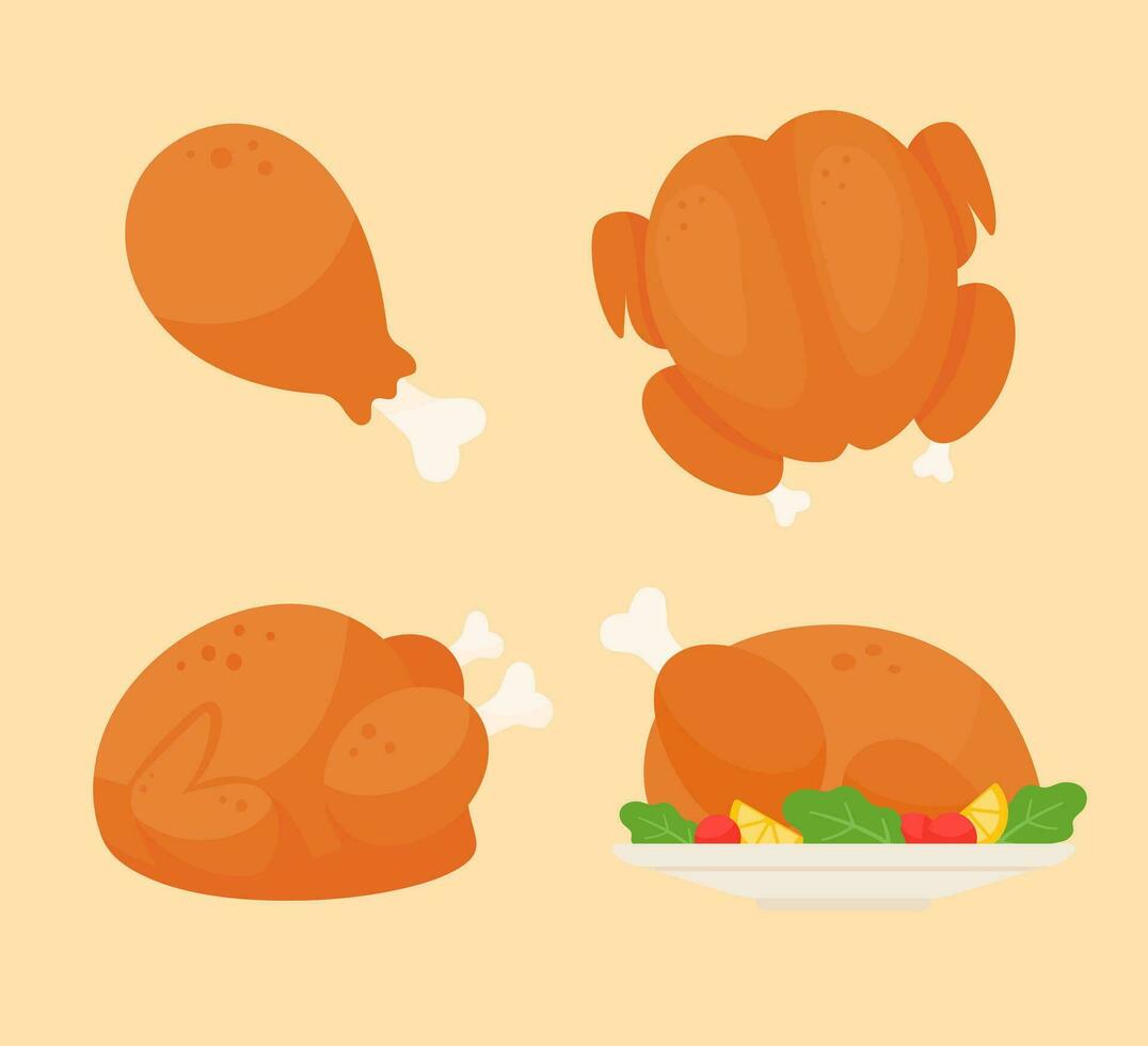 Roast Turkey. Thanksgiving Dinner Elements for decorating greeting cards vector