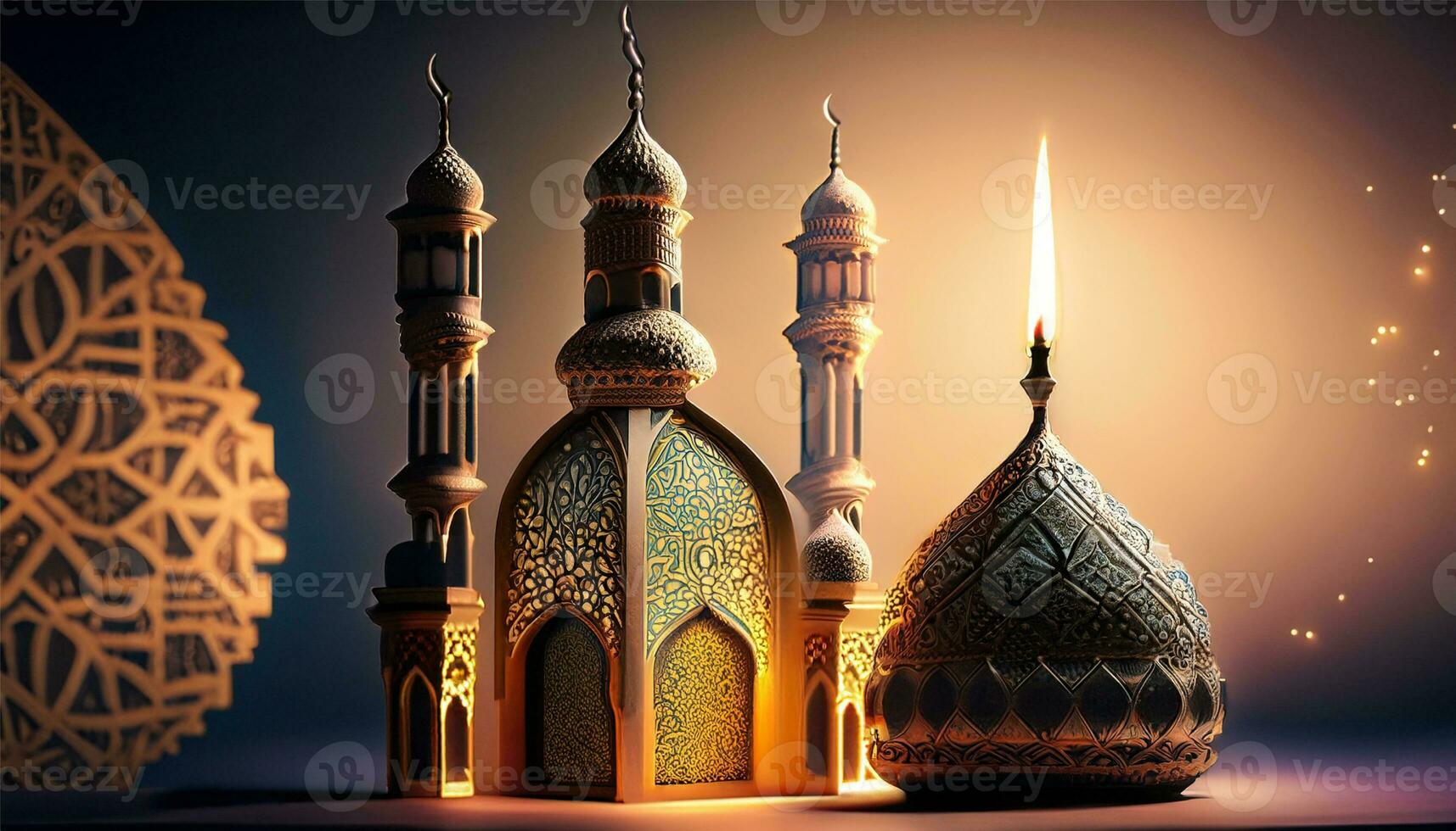Lanterns with a dramatic black background and blur photo