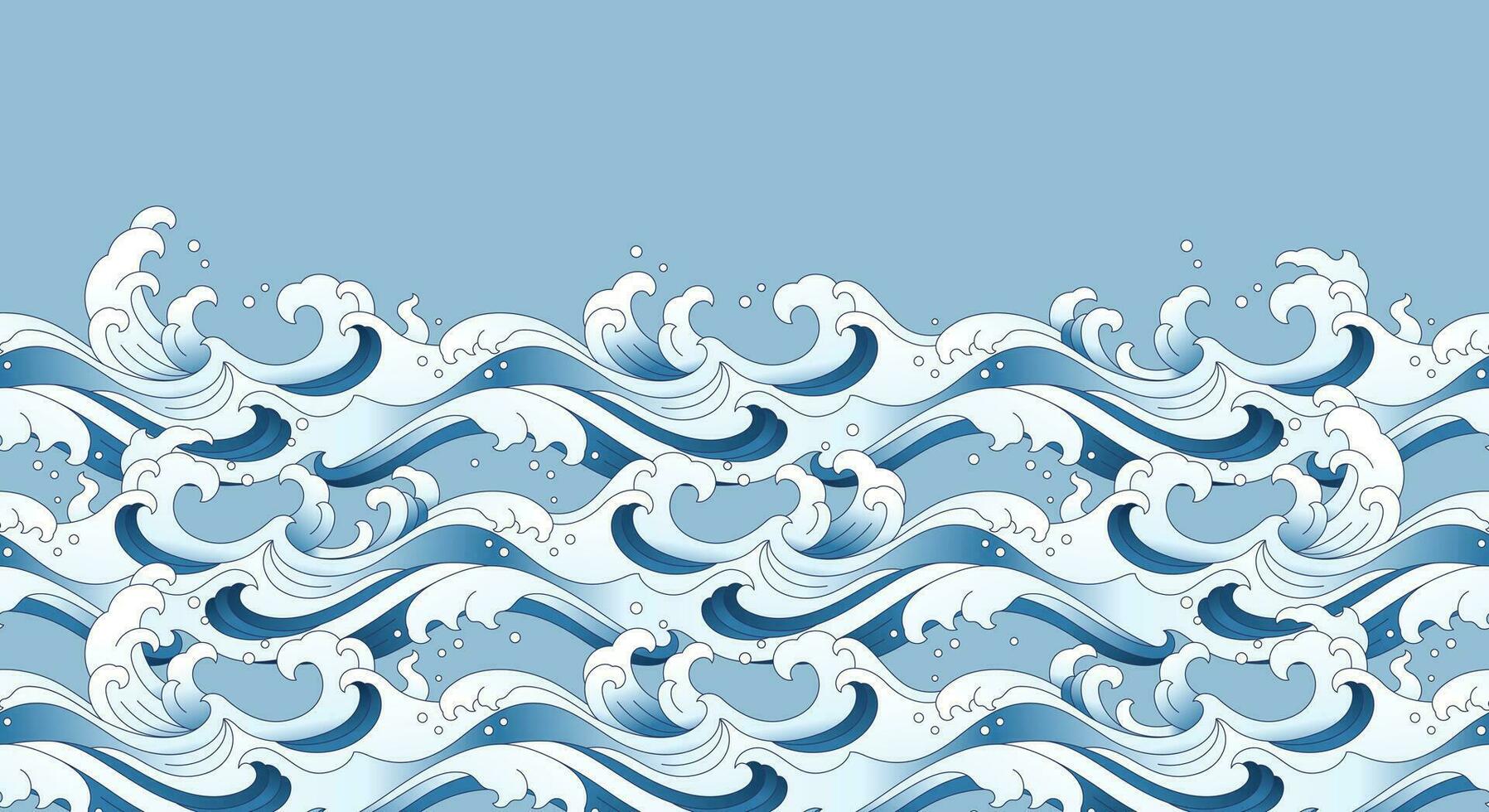 orient blue wave seamless pattern isolated on light blue vector