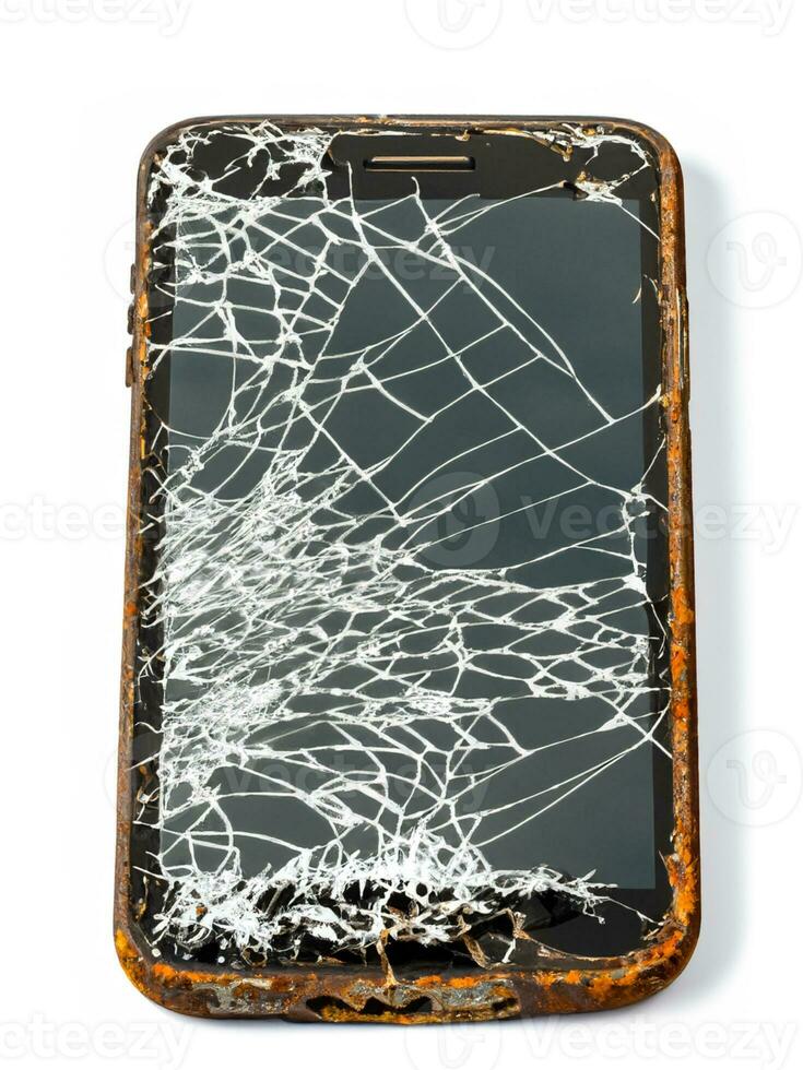 broken smartphone on white background. photo