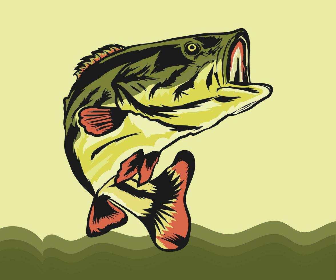 Vector hand drawn colorful fish vector illustration. Vector big bass fish