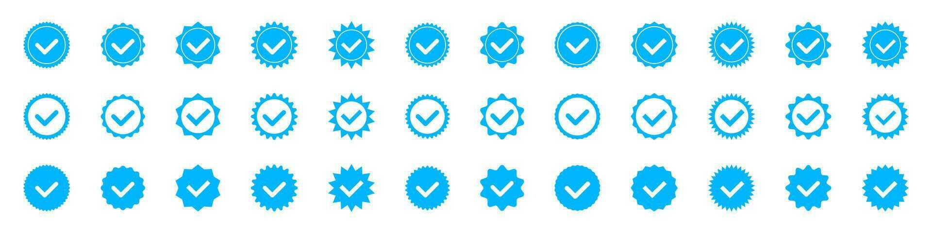 Account verification check mark icon collection. Social media verification icons. Verified badge profile set. Blue check mark vector icon