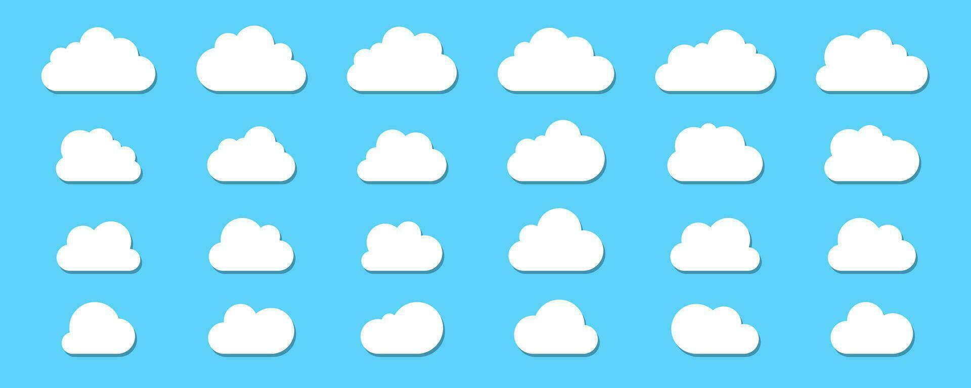 Set of clouds with shadow. Clouds with flat bottom collections in flat style isolated on blue background. vector