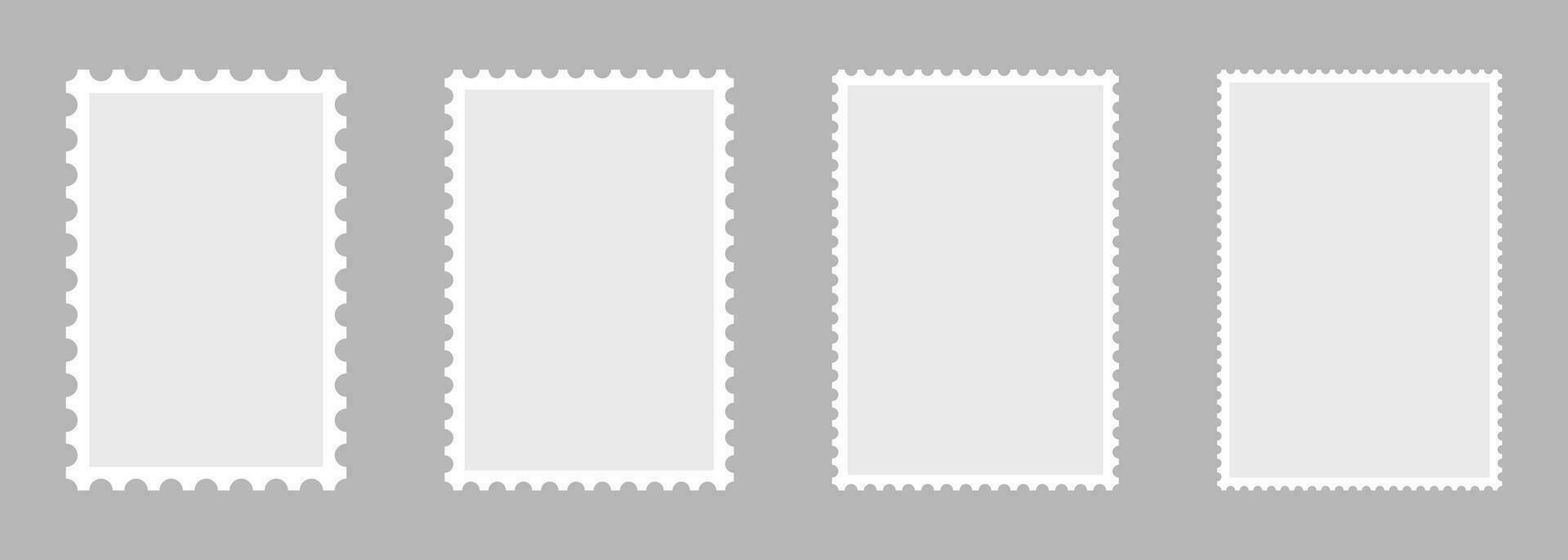 blanco conjunto de 4 4 gastos de envío sellos papel matasellos para correo letra aislado en gris antecedentes. vector ilustración.