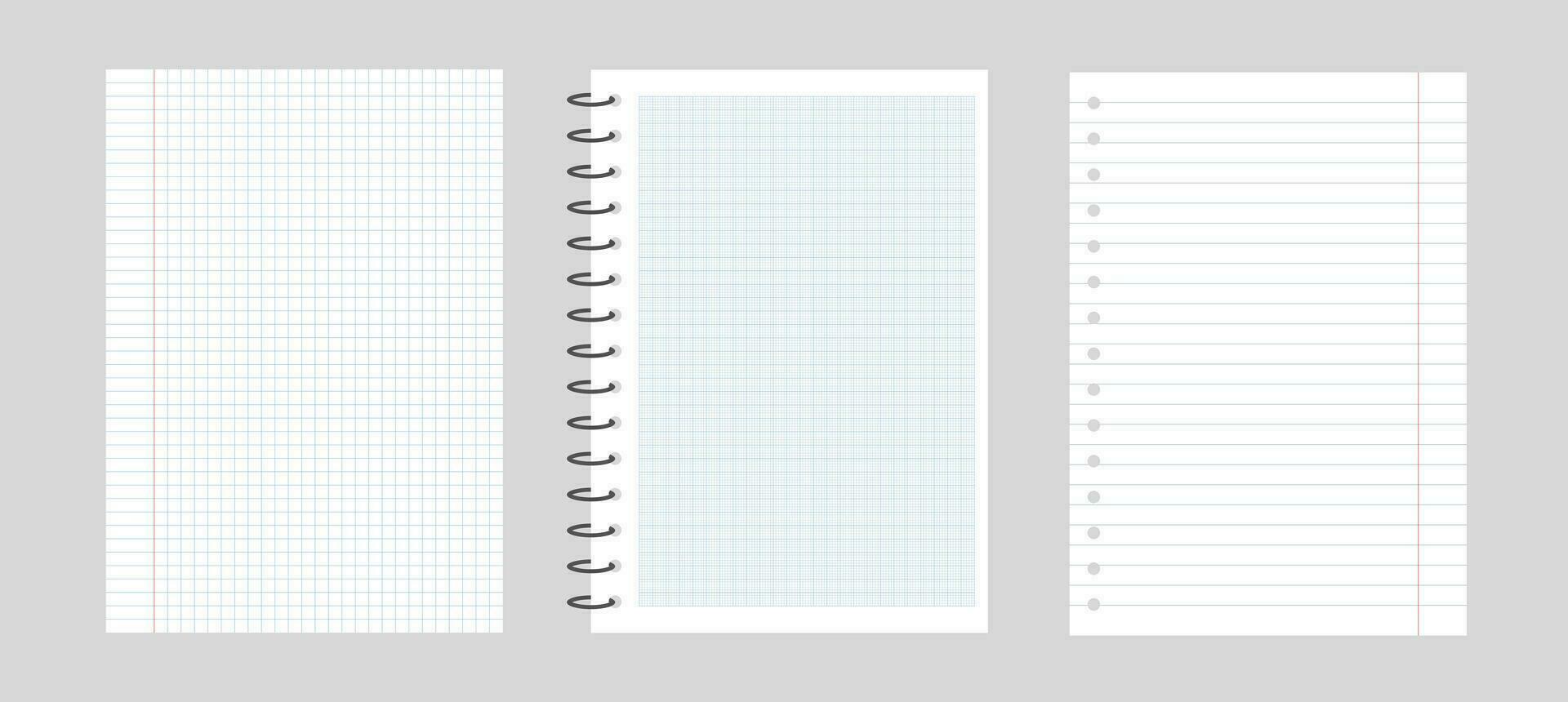 Set of 3 realistic vector illustration of blank of square and lining paper from block isolated on gray background
