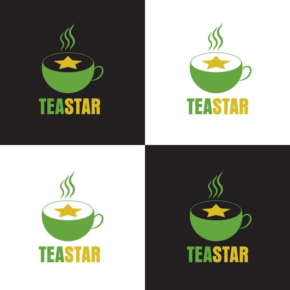 Modern tea and star combined logo design vector template.