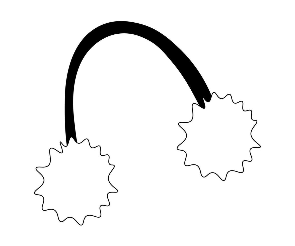 black and white warm headphones isolated on a white background. Doodle, one line vector