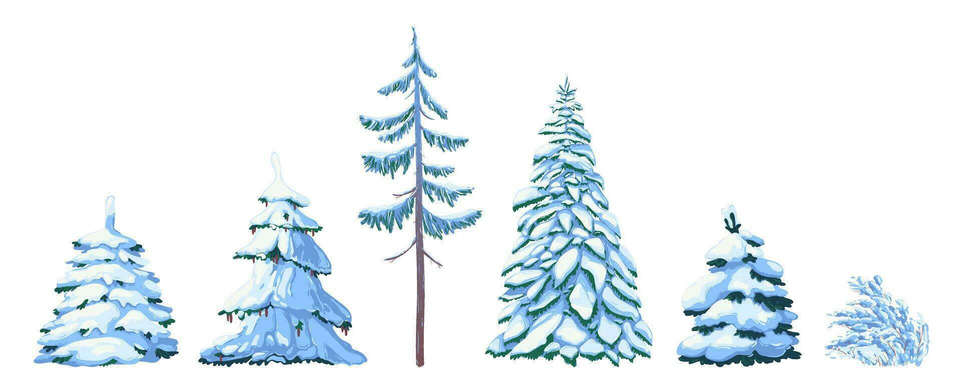 Vector illustration in cartoon style. Ate in the snow . Winter snow-covered trees. Elements for the Christmas scene.