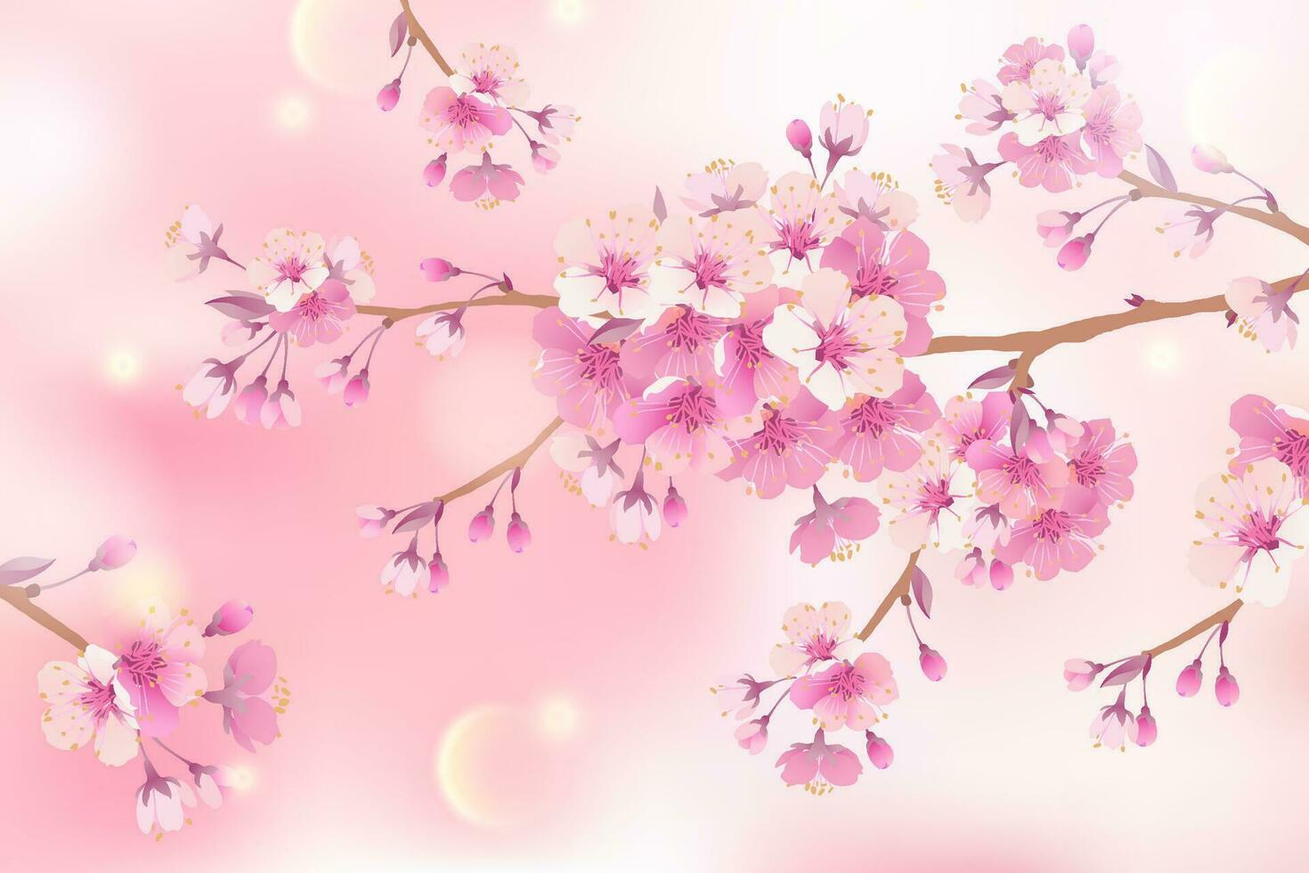 Branches of cherry blossoms on a soft light pink background. For Easter and spring cards with space for text. Floral spring abstract nature background. Branches with pink flowers. vector