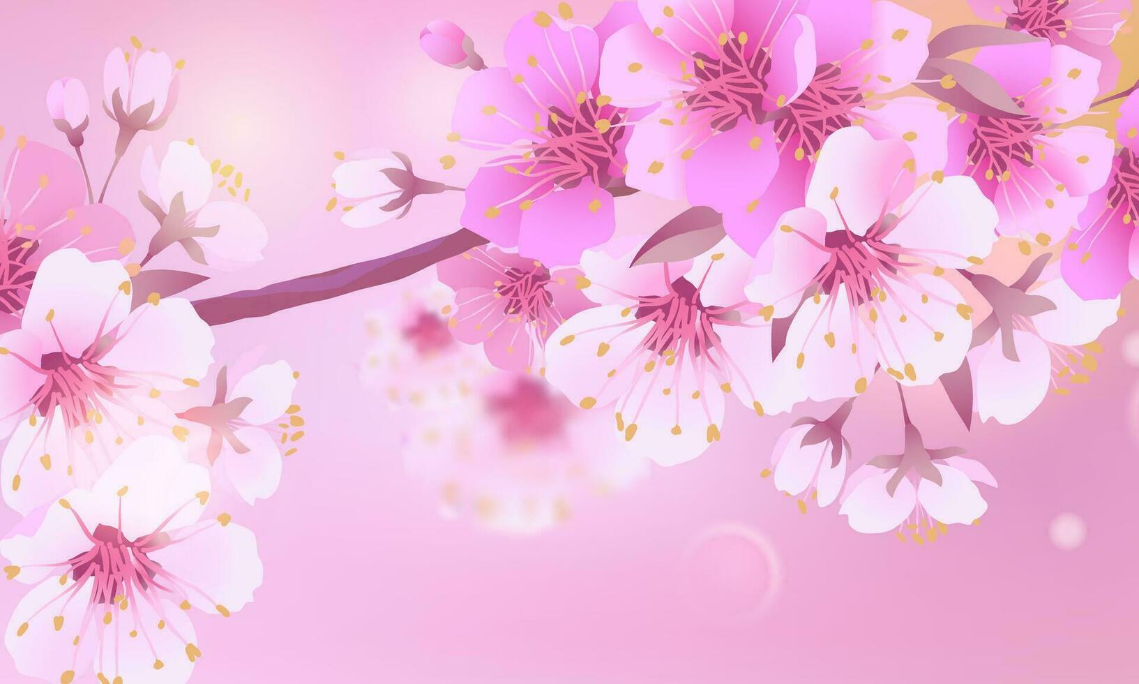 Branches of cherry blossoms on a soft light pink background. For Easter and spring cards with space for text. Floral spring abstract nature background. Branches with pink flowers. vector