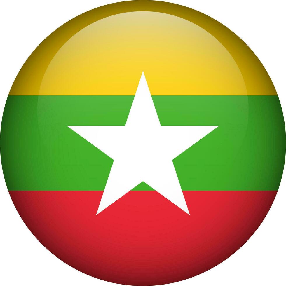 Myanmar flag button. Round flag of Myanmar. Vector flag, symbol. Colors and proportion correctly.