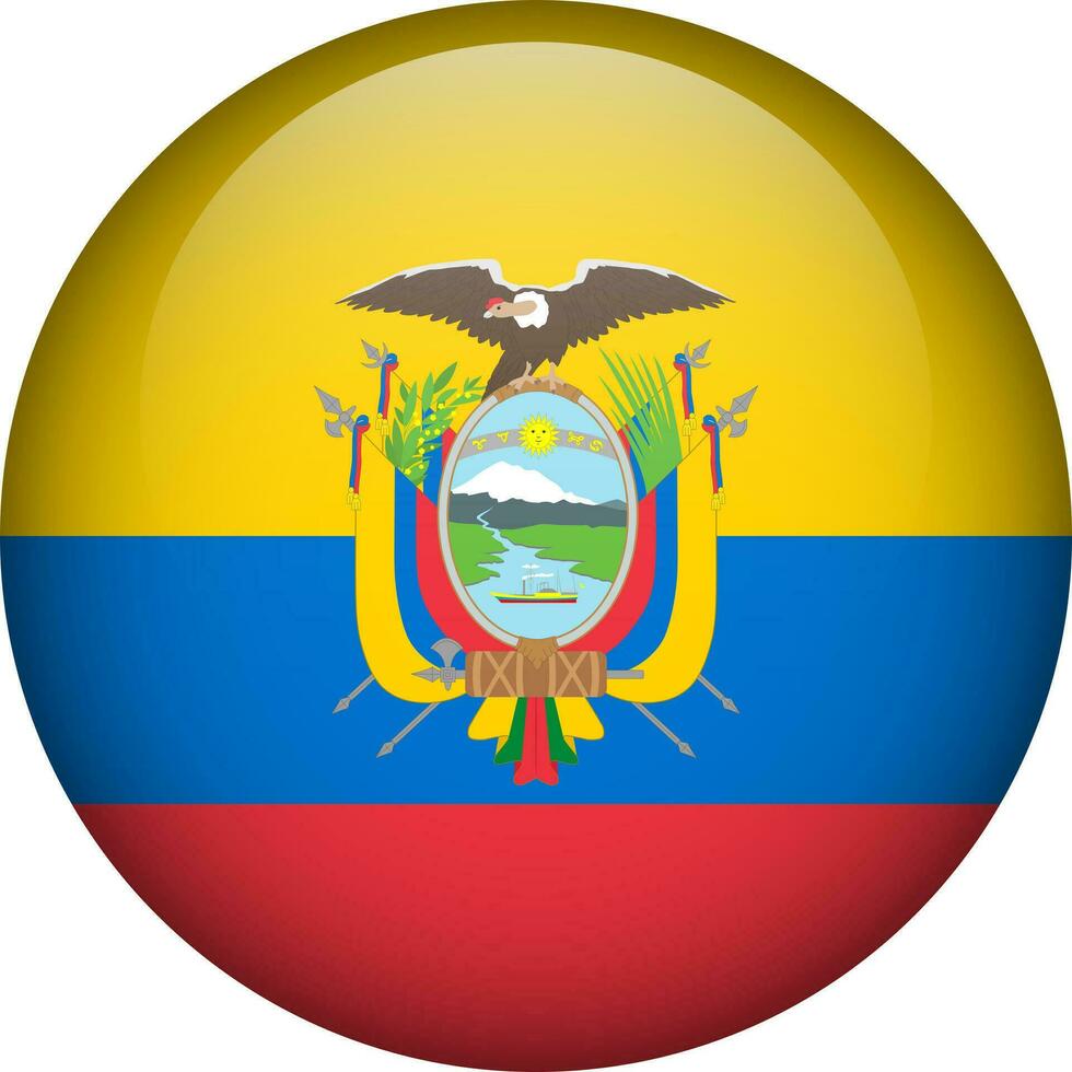 Ecuador flag button. Round flag of Ecuador. Vector flag, symbol. Colors and proportion correctly.