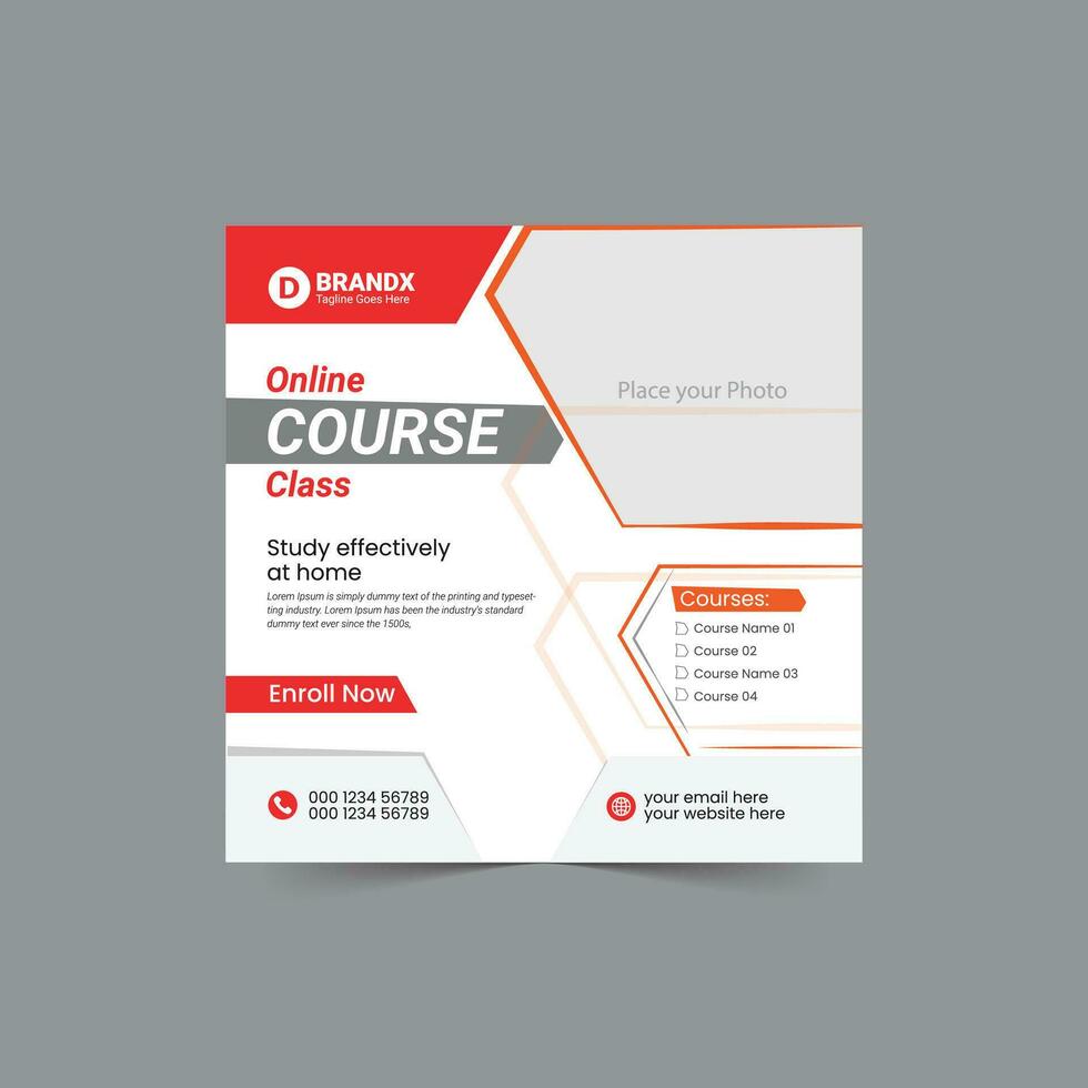 Admission open or Online Course classes social media post template design vector